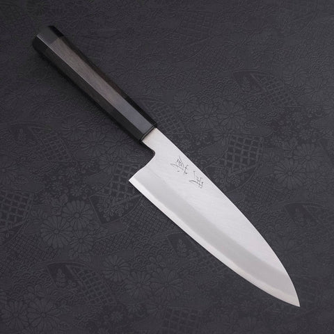 Santoku Single-Edged White Steel #2 Kasumi Buffalo Ebony Handle 180mm-[Musashi]-[Japanese-Kitchen-Knives]
