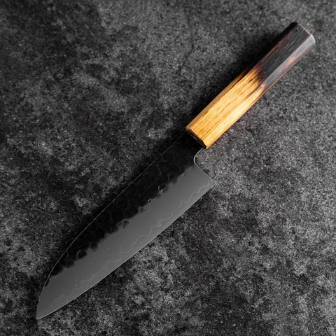Santoku Stainless Clad AUS-8 Kurouchi Tsuchime Yaki Urushi Handle 170mm (6.7”)-[Musashi]-[Japanese-Kitchen-Knives]
