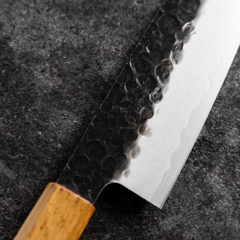 Santoku Stainless Clad AUS-8 Kurouchi Tsuchime Yaki Urushi Handle 170mm (6.7”)-[Musashi]-[Japanese-Kitchen-Knives]