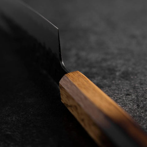 Santoku Stainless Clad AUS-8 Kurouchi Tsuchime Yaki Urushi Handle 170mm (6.7”)-[Musashi]-[Japanese-Kitchen-Knives]