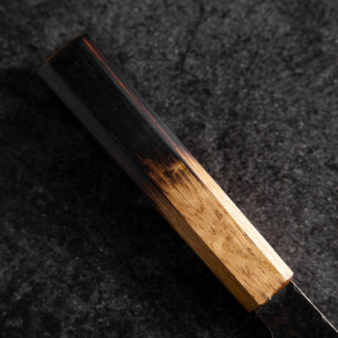 Santoku Stainless Clad AUS-8 Kurouchi Tsuchime Yaki Urushi Handle 170mm (6.7”)-[Musashi]-[Japanese-Kitchen-Knives]