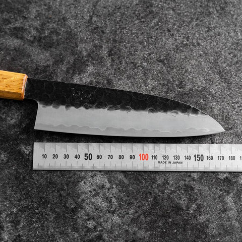 Santoku Stainless Clad AUS-8 Kurouchi Tsuchime Yaki Urushi Handle 170mm (6.7”)-[Musashi]-[Japanese-Kitchen-Knives]
