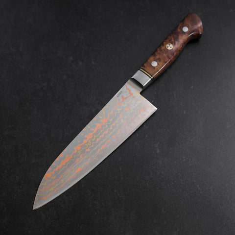 Santoku Stainless Clad Blue Steel #2 Colored Damascus Western Karin Handle 180mm-[Musashi]-[Japanese-Kitchen-Knives]