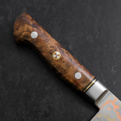 Santoku Stainless Clad Blue Steel #2 Colored Damascus Western Karin Handle 180mm-[Musashi]-[Japanese-Kitchen-Knives]