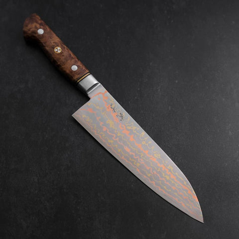 Santoku Stainless Clad Blue Steel #2 Colored Damascus Western Karin Handle 180mm-[Musashi]-[Japanese-Kitchen-Knives]