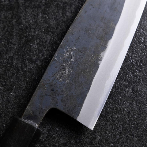 Santoku Stainless Clad Blue Steel #2 Kurouchi Green Urushi Handle 165mm-[Musashi]-[Japanese-Kitchen-Knives]
