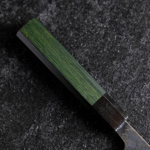 Santoku Stainless Clad Blue Steel #2 Kurouchi Green Urushi Handle 165mm-[Musashi]-[Japanese-Kitchen-Knives]