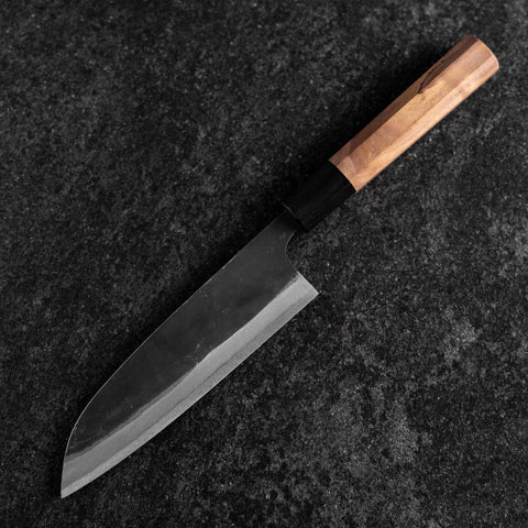 Santoku Blue Steel #2 Revestimiento Acero Inoxidable Kurouchi Mango de Nogal 165mm