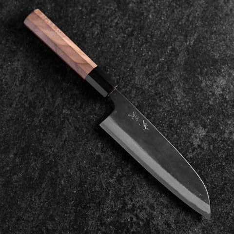 Santoku Blue Steel #2 Revestimiento Acero Inoxidable Kurouchi Mango de Nogal 165mm