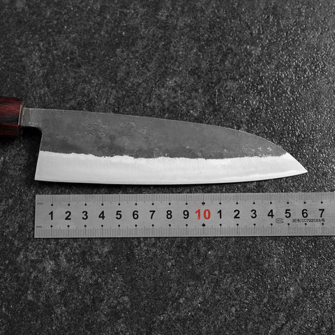 Santoku Stainless Clad Blue Steel #2 Kurouchi Zelkova Handle 165mm (6.5”)-[Musashi]-[Japanese-Kitchen-Knives]