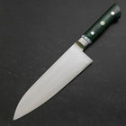 Santoku Stainless Clad Blue Steel #2 Polished Green Micarta Turqoise Handle 180mm-[Musashi]-[Japanese-Kitchen-Knives]