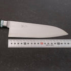 Santoku Stainless Clad Blue Steel #2 Polished Green Micarta Turqoise Handle 180mm-[Musashi]-[Japanese-Kitchen-Knives]