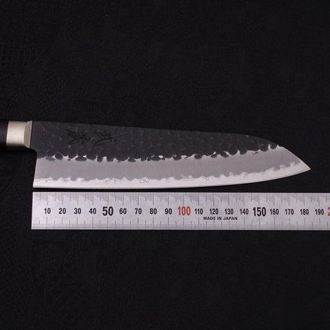 Santoku Stainless Clad Blue Super Kurouchi Tsuchime Western Handle Black 180mm-[Musashi]-[Japanese-Kitchen-Knives]
