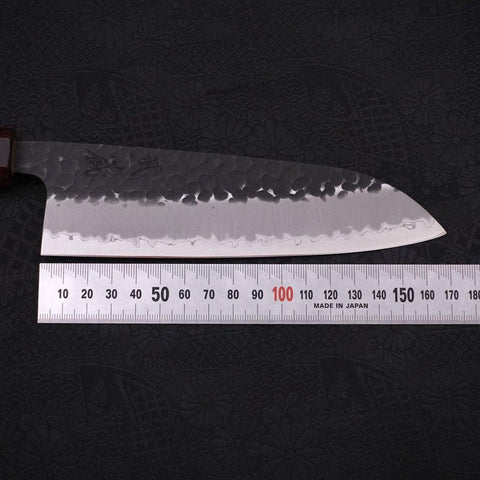 Santoku Stainless Clad Blue Super Kurouchi Tsuchime Zelkova Handle 170mm-[Musashi]-[Japanese-Kitchen-Knives]