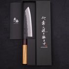 Santoku Stainless Clad Blue Super Kurouchi Tsuchime Zelkova Handle 170mm-[Musashi]-[Japanese-Kitchen-Knives]