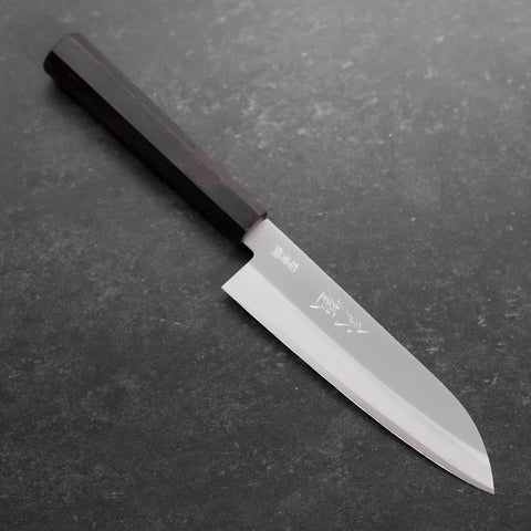 Santoku Stainless Clad Blue Super Polished Buffalo Ebony Handle 140mm (5.5”)-[Musashi]-[Japanese-Kitchen-Knives]