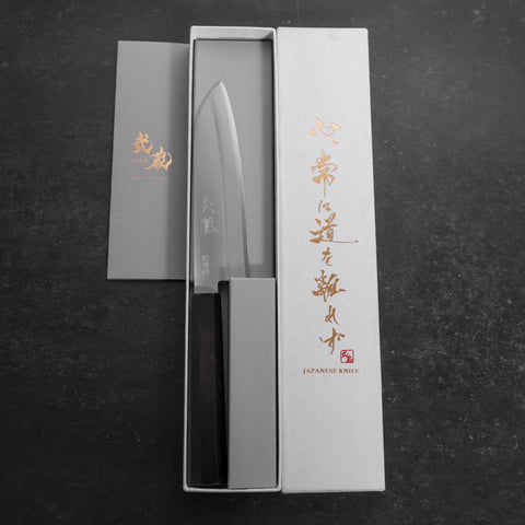 Santoku Stainless Clad Blue Super Polished Buffalo Ebony Handle 140mm (5.5”)