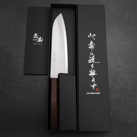 Santoku Stainless Clad Blue Super Polished Ebony Handle 180mm-[Musashi]-[Japanese-Kitchen-Knives]