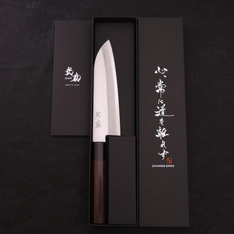 Santoku Stainless Clad Blue Super Polished Rosewood Handle 165mm (6.5”)-[Musashi]-[Japanese-Kitchen-Knives]