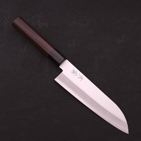 Santoku Stainless Clad Blue Super Polished Rosewood Handle 165mm (6.5”)-[Musashi]-[Japanese-Kitchen-Knives]