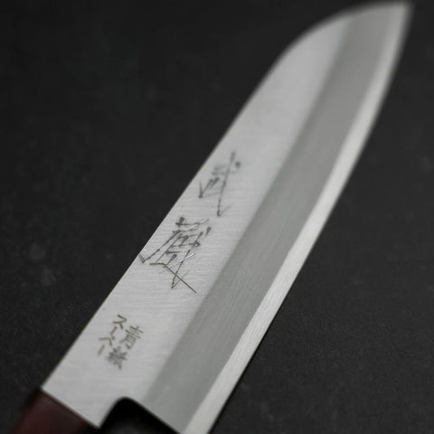 Santoku Stainless Clad Blue Super Polished Western Black Red Handle 140mm-[Musashi]-[Japanese-Kitchen-Knives]