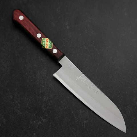 Santoku Stainless Clad Blue Super Polished Western Black Red Handle 140mm-[Musashi]-[Japanese-Kitchen-Knives]