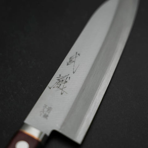 Santoku Stainless Clad Blue Super Polished Western Black Red Handle 165mm-[Musashi]-[Japanese-Kitchen-Knives]
