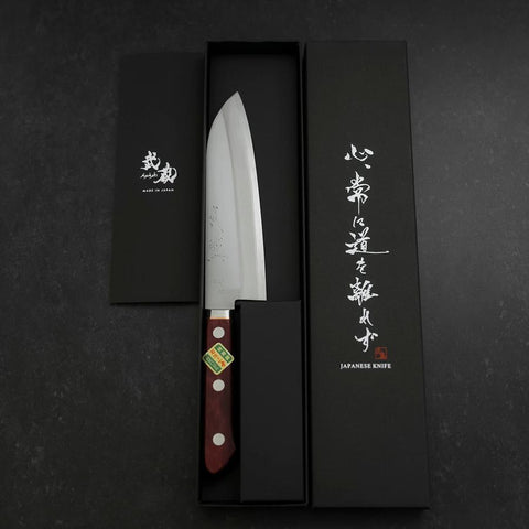 Santoku Stainless Clad Blue Super Polished Western Black Red Handle 165mm-[Musashi]-[Japanese-Kitchen-Knives]
