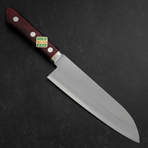 Santoku Stainless Clad Blue Super Polished Western Black Red Handle 165mm-[Musashi]-[Japanese-Kitchen-Knives]