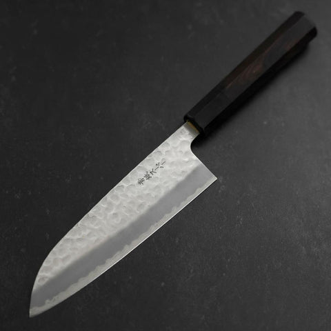Santoku Stainless Clad Blue Super Tsuchime Buffalo Ebony Handle 165mm-[Musashi]-[Japanese-Kitchen-Knives]
