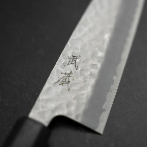 Santoku Stainless Clad Blue Super Tsuchime Buffalo Ebony Handle 165mm-[Musashi]-[Japanese-Kitchen-Knives]
