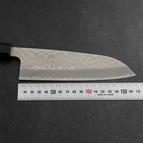 Santoku Stainless Clad Blue Super Tsuchime Buffalo Ebony Handle 165mm-[Musashi]-[Japanese-Kitchen-Knives]