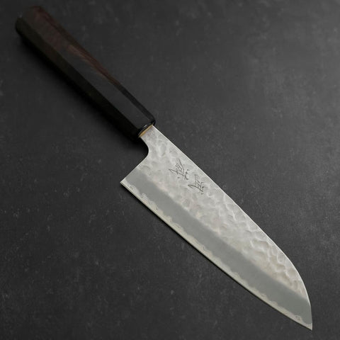 Santoku Stainless Clad Blue Super Tsuchime Buffalo Ebony Handle 165mm-[Musashi]-[Japanese-Kitchen-Knives]