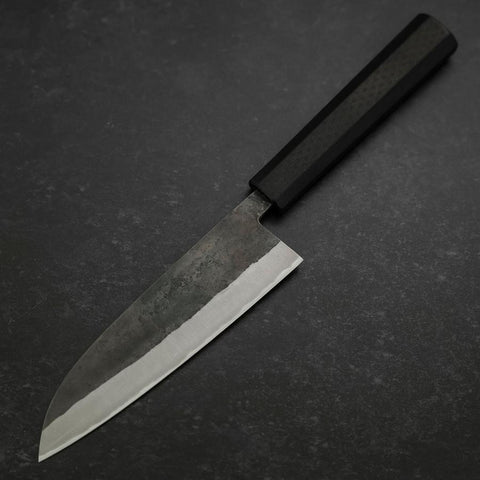 Santoku Stainless Clad Blue Steel #2 Kurouchi Rubber Handle 165mm-[Musashi]-[Japanese-Kitchen-Knives]