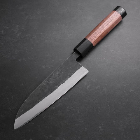 Santoku Stainless Clad Blue Steel #2 Kurouchi Walnut Handle 165mm-[Musashi]-[Japanese-Kitchen-Knives]