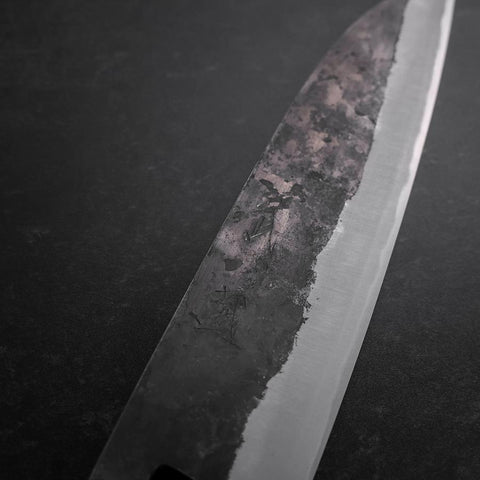 Santoku Stainless Clad Blue Steel #2 Kurouchi Walnut Handle 165mm-[Musashi]-[Japanese-Kitchen-Knives]