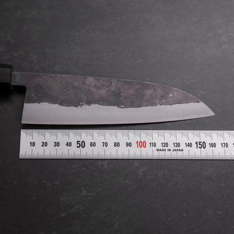 Santoku Stainless Clad Blue Steel #2 Kurouchi Walnut Handle 165mm-[Musashi]-[Japanese-Kitchen-Knives]