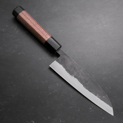 Santoku Stainless Clad Blue Steel #2 Kurouchi Walnut Handle 165mm-[Musashi]-[Japanese-Kitchen-Knives]