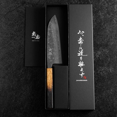 Santoku Sweden Stainless Steel Mirror Nashiji Washi Damascus Yaki Urushi Handle 165mm (6.5”)
