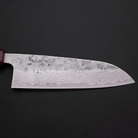 Santoku Sweden Stainless Steel Nashiji Washi Damascus Purple Urushi Handle 165mm-[Musashi]-[Japanese-Kitchen-Knives]