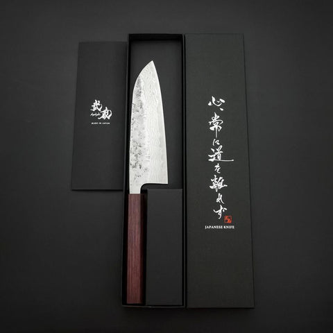 Santoku Sweden Stainless Steel Nashiji Washi Damascus Purple Urushi Handle 165mm-[Musashi]-[Japanese-Kitchen-Knives]