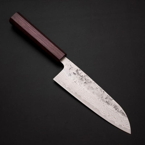 Santoku Sweden Stainless Steel Nashiji Washi Damascus Purple Urushi Handle 165mm-[Musashi]-[Japanese-Kitchen-Knives]