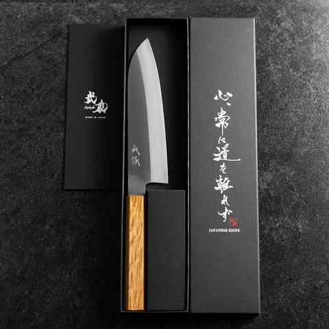 Santoku VG-1 Kasumi Oak Handle 180mm (7”)-[Musashi]-[Japanese-Kitchen-Knives]