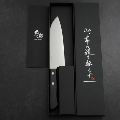 Santoku VG-1 Polished Dark Blue Western Handle 165mm-[Musashi]-[Japanese-Kitchen-Knives]