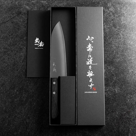 Santoku VG-1 Polished Western Black Handle 165mm（Tsuba-nashi) (6.5”)