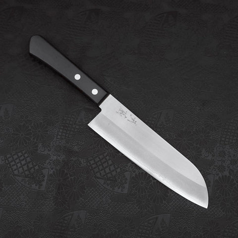 Santoku VG-1 Polished Western Black Handle 170mm (Tsuba Nashi) (6.7”)-[Musashi]-[Japanese-Kitchen-Knives]