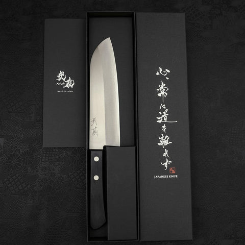 Santoku VG-1 Pulido Mango Occidental Negro 170mm (Tsuba Nashi)