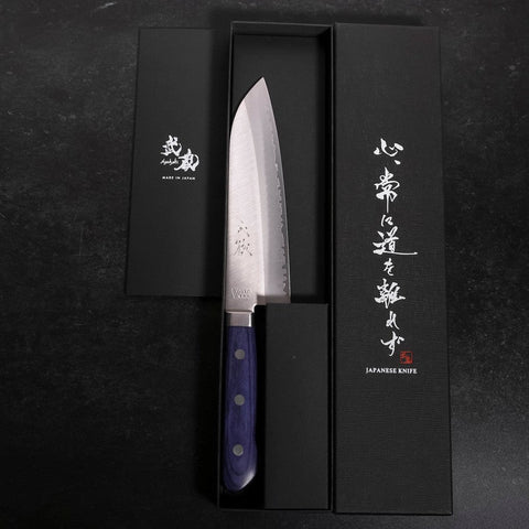 Santoku VG-1 Polished Western Mahogany Blue Handle 170mm-[Musashi]-[Japanese-Kitchen-Knives]