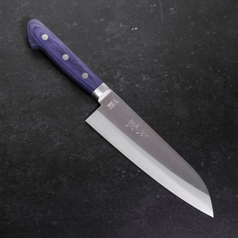 Santoku VG-1 Polished Western Mahogany Blue Handle 170mm-[Musashi]-[Japanese-Kitchen-Knives]
