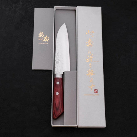 Santoku VG-1 Tsuchime Damasco Mango Occidental Rojo 130mm